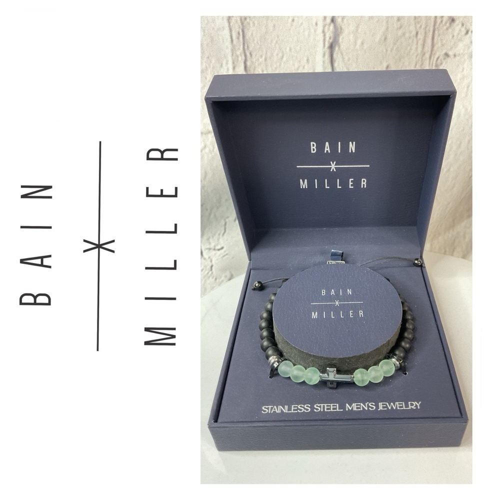 🌟 Bain x Miller Men's Beaded Bracelet - Black & Seafoam Green